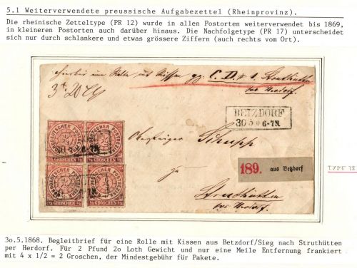 Norddeutscher Bund 2 als Mehrfachfrankatur als Paketbegleitbrief #IB688