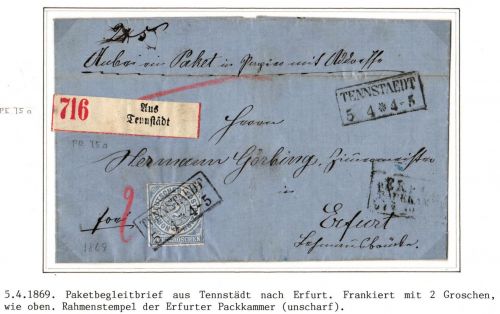 Norddeutscher Bund Paketbegleitbrief mit Aufgabezettel Tennstädt #IB698