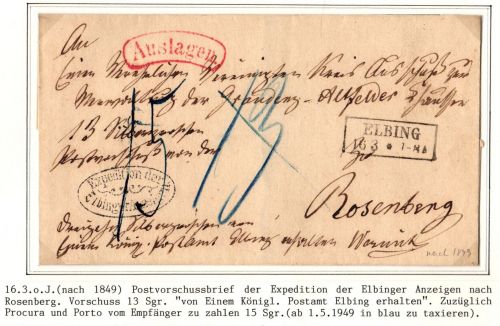 Preußen Paketbegleitbrief mit Postvorschuss aus aus Elbing #IB731