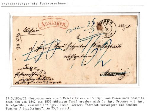 Preußen Paketbegleitbrief mit Postvorschuss aus Posen #IB734