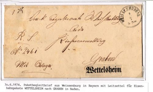 Bayern Paketbegleitbrief für Eisenbahnfracht mit großem Leitzettel #IB801