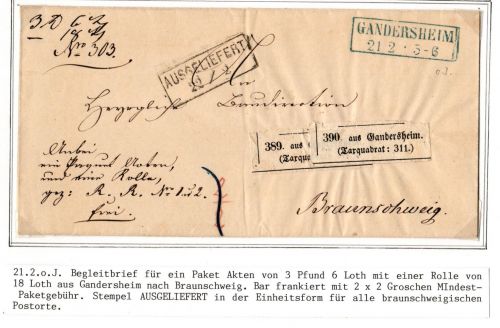 Braunschweig Paketbegleitbrief Aufgabezettel mit Taxquadrat #IB816