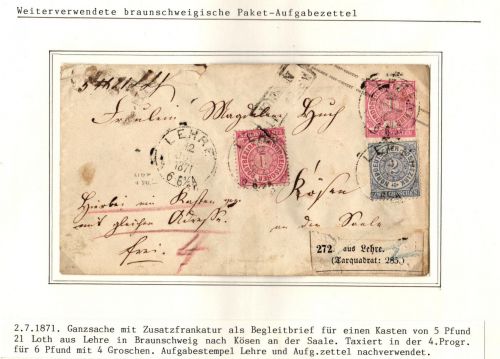 Deutsches Reich Ganzsache mit Zusatzfrankatur als Paketbegleitbrief Taxqu #IB817