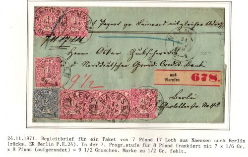 Norddeutscher Bund Paketbegleitbrief mit Aufgabezettel Naensen #IB822