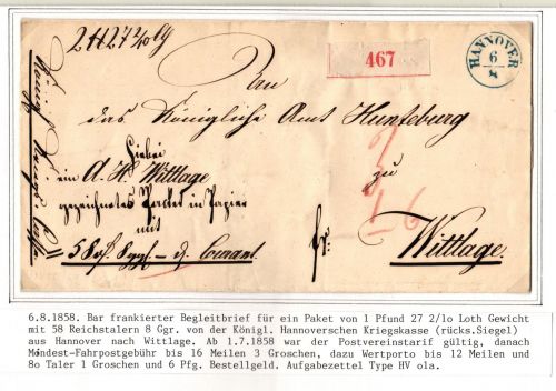 Hannover Paketbegleitbrief Barfrankatur Aufgabezettel #IB858