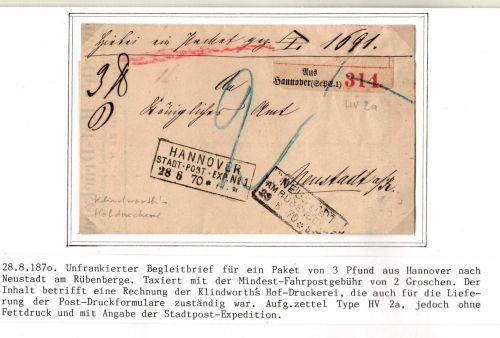 Hannover Paketbegleitbrief unfrankiert Aufgabezettel #IB865