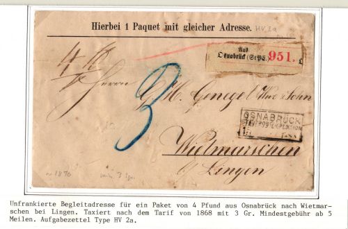 Hannover Paketbegleitadresse mit Aufgabezettel #IB867