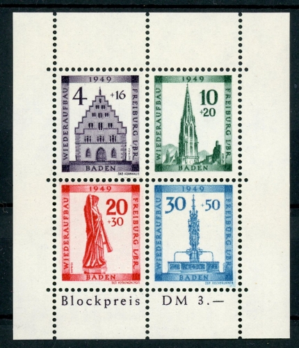 Fr. Zone Baden Block 1 A IV postfrisch