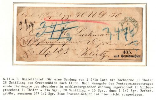 Norddeutscher Bund Paketbegleitbrief Grevesmühlen - Klütz, Aufgabezettel #IB947