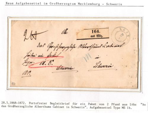 Norddeutscher Bund Paketbegleitbrief Lübz - Schwerin, Aufgabezettel #IB948