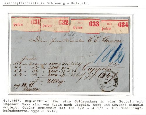 Schleswig-Holstein Paketbegleitbrief Husum - Cappeln, Aufgabezettel #IB962