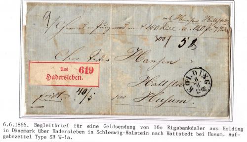 Schleswig-Holstein Paketbegleitbrief Holding - Hadersleben, Aufgabezettel #IB979