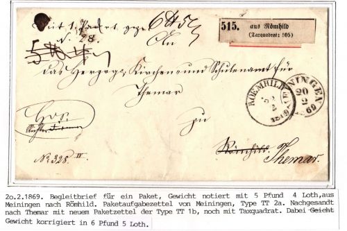 Thurn & Taxis Paketbegleitbrief Römhild - Meiningen, Aufgabezettel #IB989