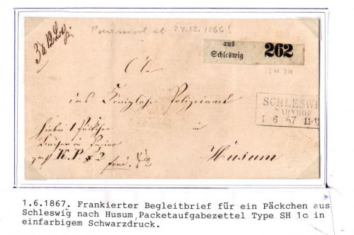 Schleswig-Holstein Paketbegleitbrief Schleswig - Husum, Aufgabezettel #IO513