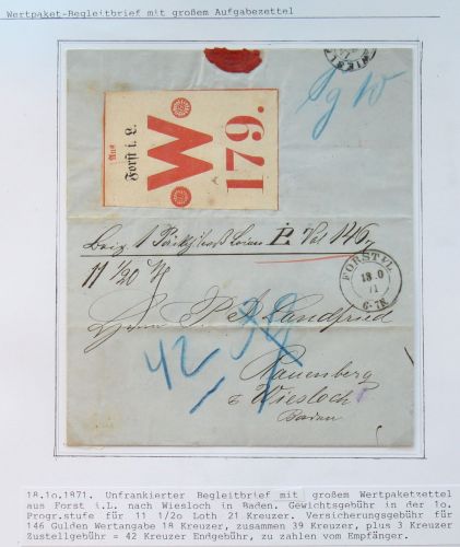 Norddeutscher Bund Paketbegleitbrief gr Aufgabezettel Landfried Rauenberg #IO524