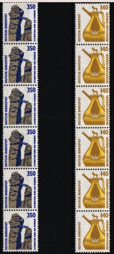 BRD Rollenmarken 1401 R I, 1404 R II postfrisch 6er Streifen #IF763