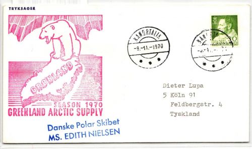 Grönland 71 auf Brief als Einzelfrankatur Arktis Expedition, MS Edith N. #IS043