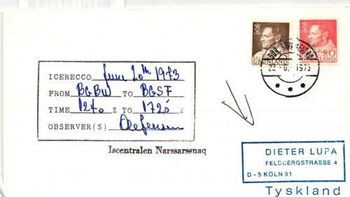Grönland 48 auf Postkarte als Mischfrankatur Arktis Expedition #IS052