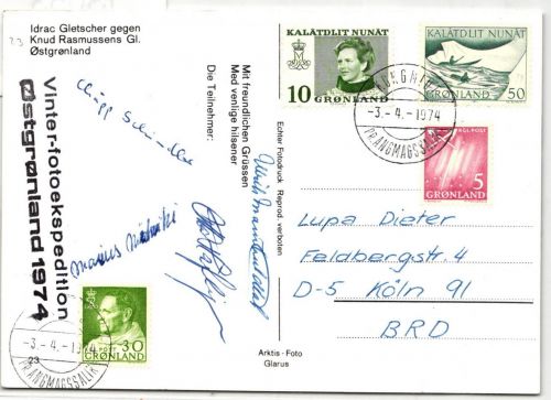 Grönland 48 u.a. auf Postkarte als Mischfrankatur Arktis Expedition #IS053
