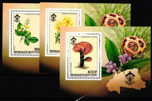 Obervolta 951 und 953 und 955 postfrisch Einzelblöcke / Pilze #HR971