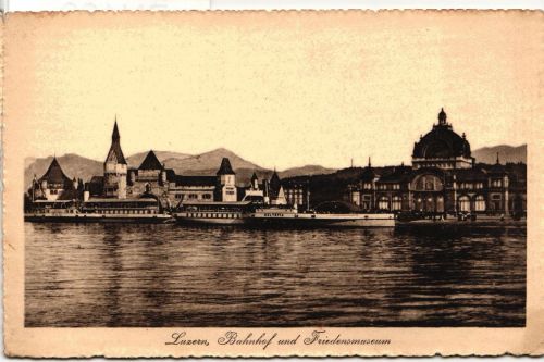 AK Luzern Bahnhof und Friedensmuseum ungebraucht #PN169