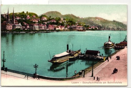 AK Luzern Dampfschifflände am Bahnhofsplatz 1909 gebraucht #PN365