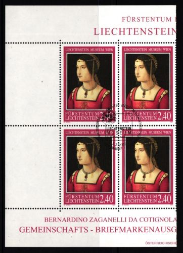 Liechtenstein 1437 gestempelt Viererblock mit Ersttagsstempel / Kunst #II628