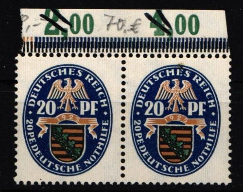 Deutsches Reich 377 postfrisch waagerechtes Paar vom Oberrand, signiert #IZ248