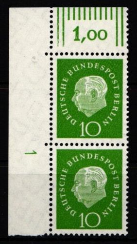 Berlin senkr. Paar 183 W OR postfrisch DZ 1, Eckrand oben links #IY801
