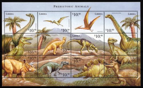 Liberia 2595-2606 postfrisch Kleinbogen / Dinosaurier #JA065