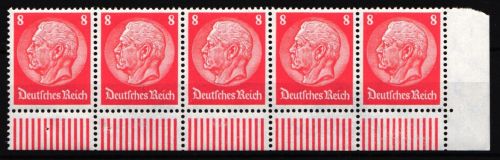 Deutsches Reich 485 I postfrisch 5er Streifen, 2x Plattenfehler #JD053