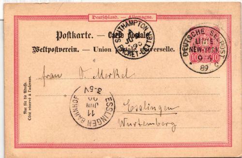 Deutsches Reich P14 als Ganzsache Schiffspost Linie New York #JD616