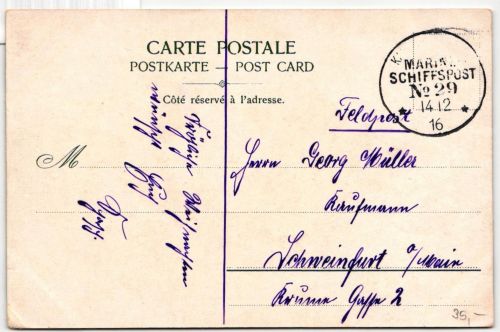 Deutsches Reich Marine Schiffspost auf Postkarte SMS Goetz, Constantino. #JF145