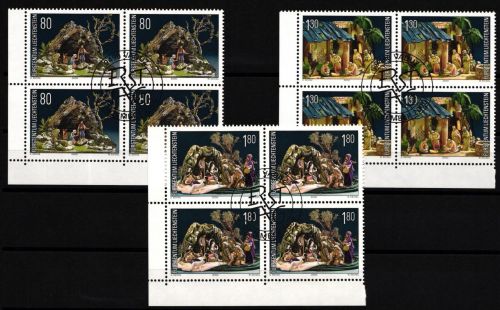 Liechtenstein 1249-1251 gestempelt als 4er Blöcke, Ersttagssonderstempel #JI034