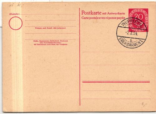BRD Bund P15 F/A als Ganzsache mit Gefälligkeitsstempel #JG292