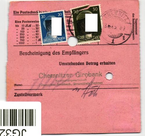 SBZ, Sächsische Schwärzungen auf Postanweisung #JG326
