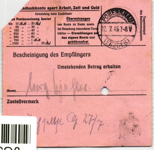 SBZ, Sächsische Schwärzungen auf Postanweisung #JG327