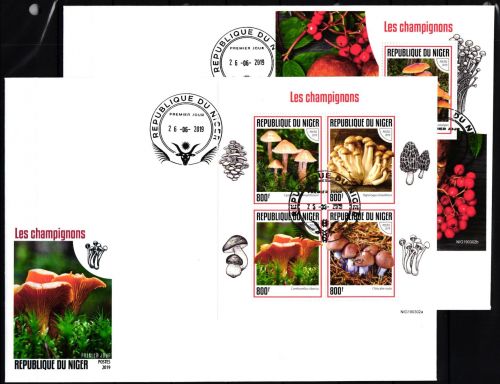 Niger 6569-6572 und Block 1013 gestempelt Kleinbogen als FDC /Pilze #JA916