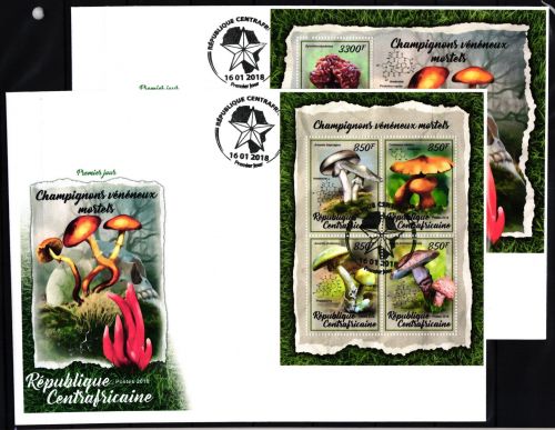 Zentralafrikanische Republik 7550-7553 und Block 1711 gestempelt als FDC #JA927