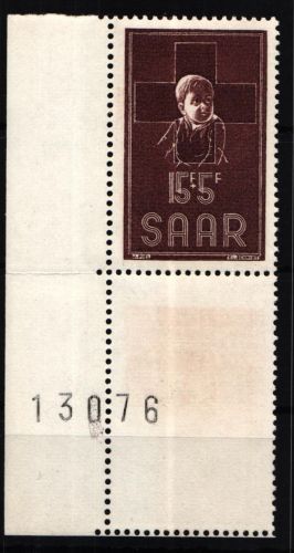 Saarland 350 postfrisch vom Eckrand, gefaltet #JR159
