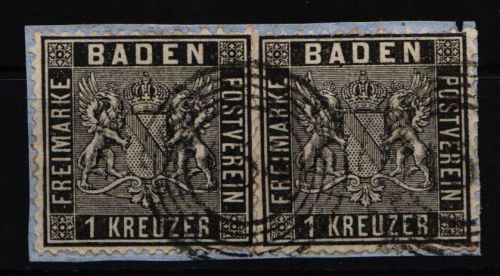 Baden 9 gestempelt 2 Stück auf Briefstück, leichte Mängel #JR566