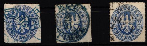 Preußen 17 gestempelt in blau und schwarz, kleines Lot #JS879