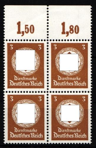 Deutsches Reich Dienstmarken 166 P OR postfrisch als Viererblock #JU589