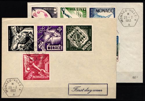 Monaco 458-467 gestempelt auf FDC Briefen, Olympische Spiele 1952 #JZ842