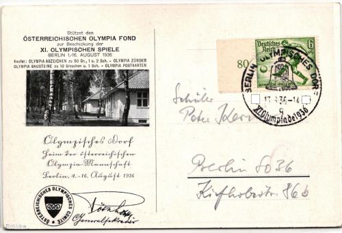Deutsches Reich 611 auf Postkarte Sommer Olympiade #JX319