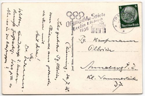 Deutsches Reich 516 auf Postkarte Sommer Olympiade #JX351