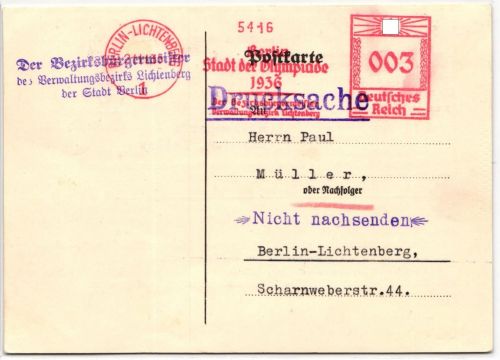 Deutsches Reich auf Postkarte Sommer Olympiade #JX362