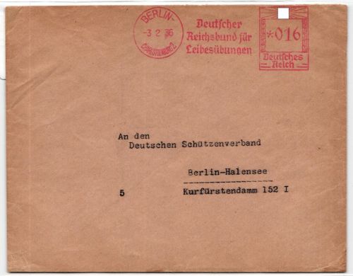 Deutsches Reich auf Brief Deutscher Reichsbund für Leibesübungen #JX367