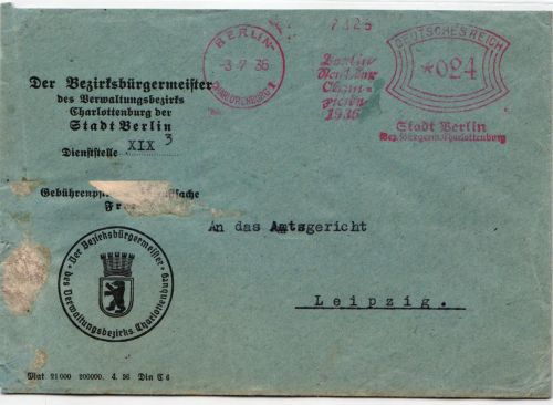 Deutsches Reich auf Brief Sommer Olympiade #JX368