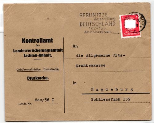 Deutsches Reich Dienstmarken 136 auf Brief Sommer-Olympiade #JX499